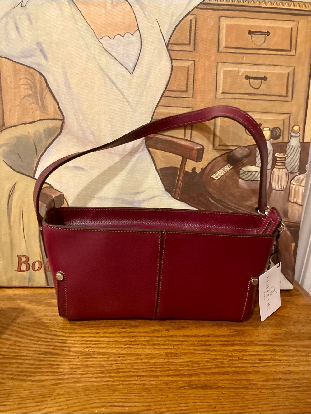 Lamarthe Paris Audrey Pebbled Leather Shoulder Bag -  Wine Red Vintage - NWT